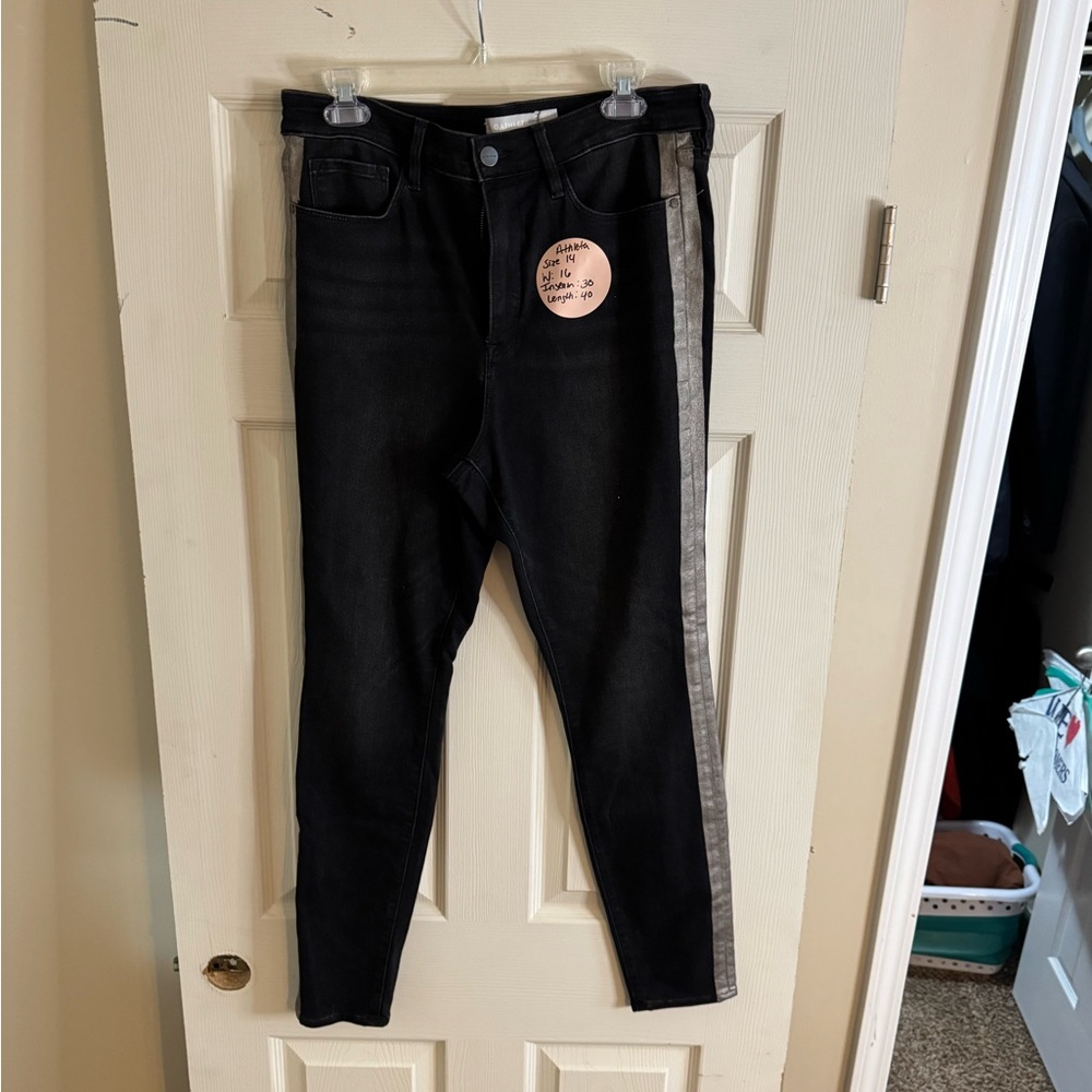 Athleta Black Skinny Jeans with Silver Stripe